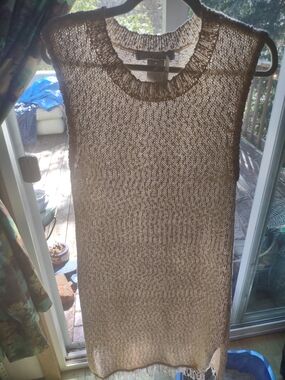 Sleeveless Open Knit Tunic Dress in Beige